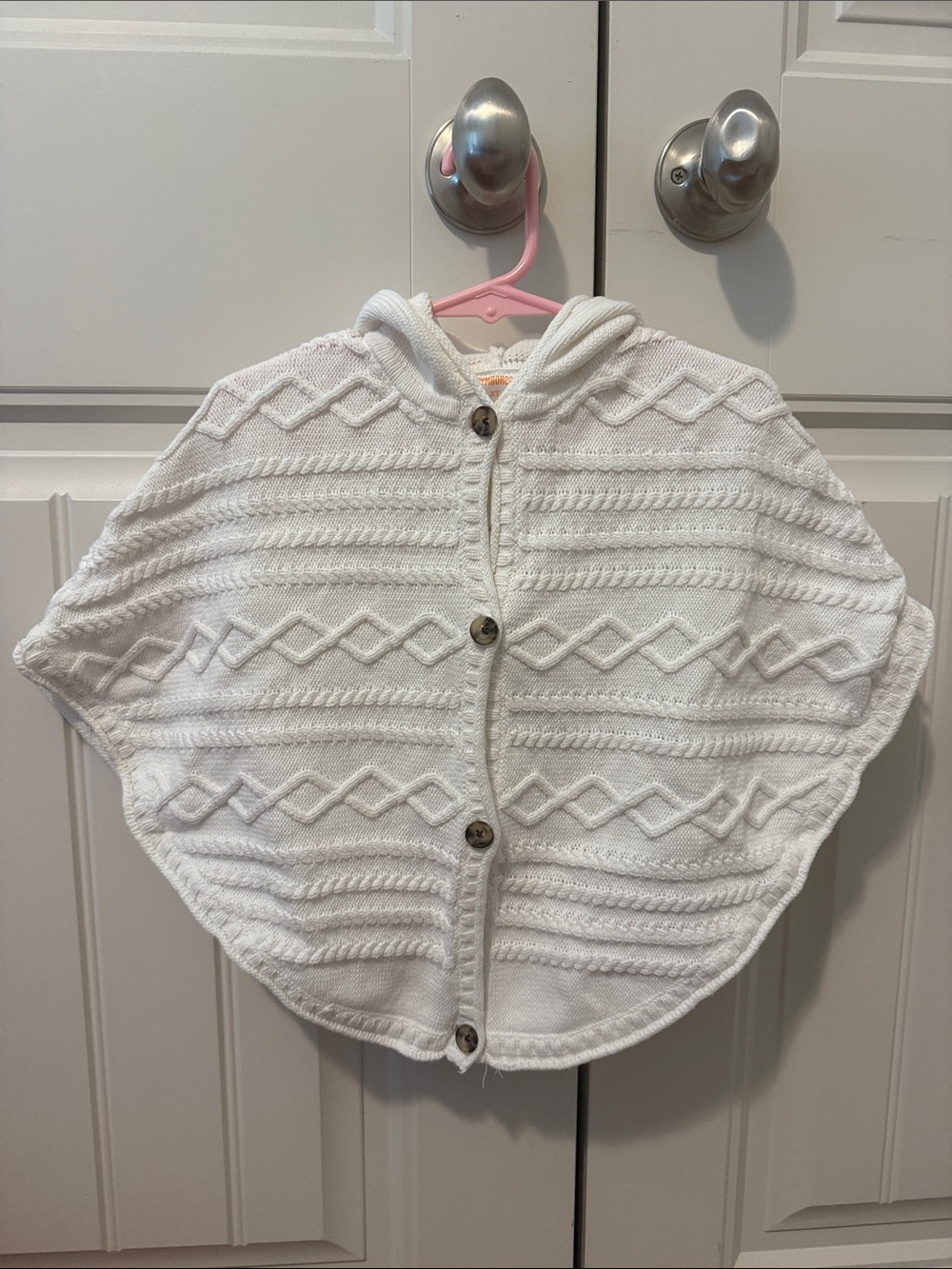 Gymboree White Hooded Cable-Knit Button Poncho